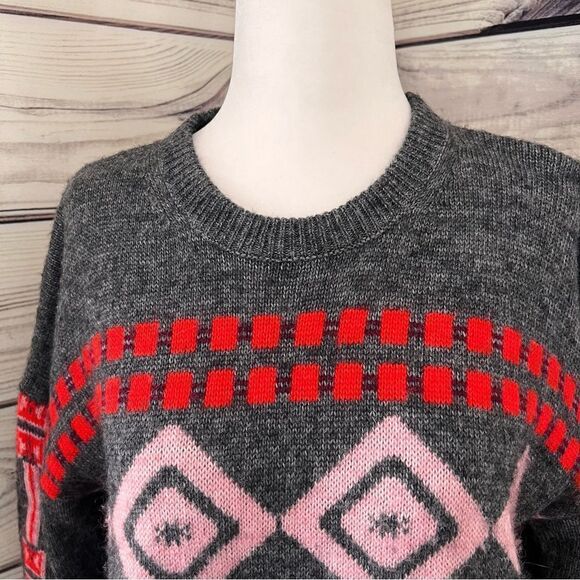 J. Crew Grey & Pink Patterned Wool Crewneck Sweater - Picture 4 of 7